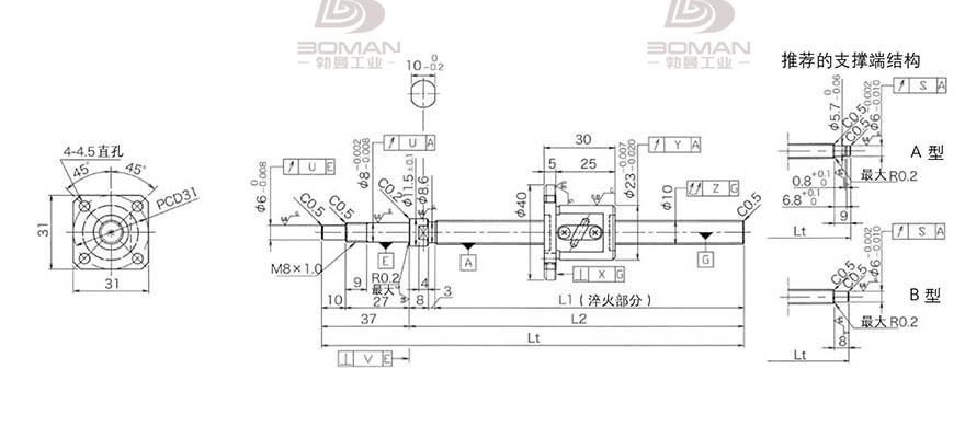 KURODA GP1002DS-EAFR-0320B-C3F 黑田丝杆替换尺寸图片